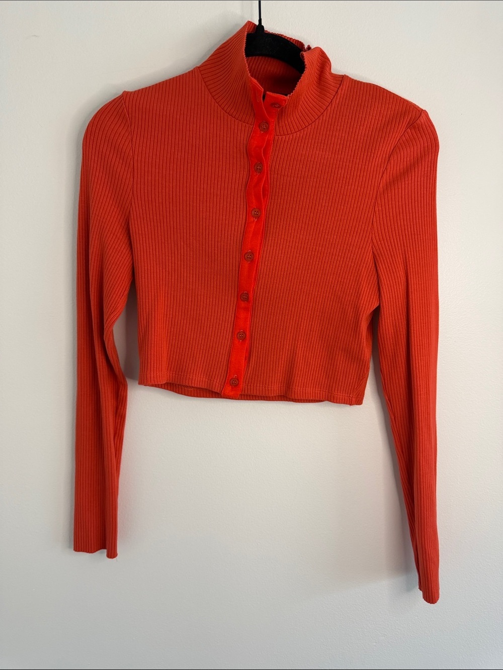 The Range Revolve Cropped Button Down Turtleneck Blood Orange Long Sleeve Crop L